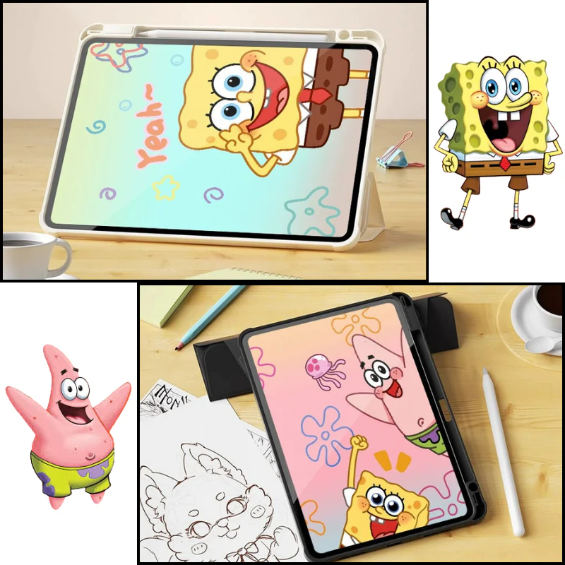 [Built-in Pen Slot] Apple iPad 5/6 9.7'' 5/6th Gen (2017/2018) SpongeBob Smart 360° Degree Rotate Stand Shockproof Flip Cover Case - Image 3