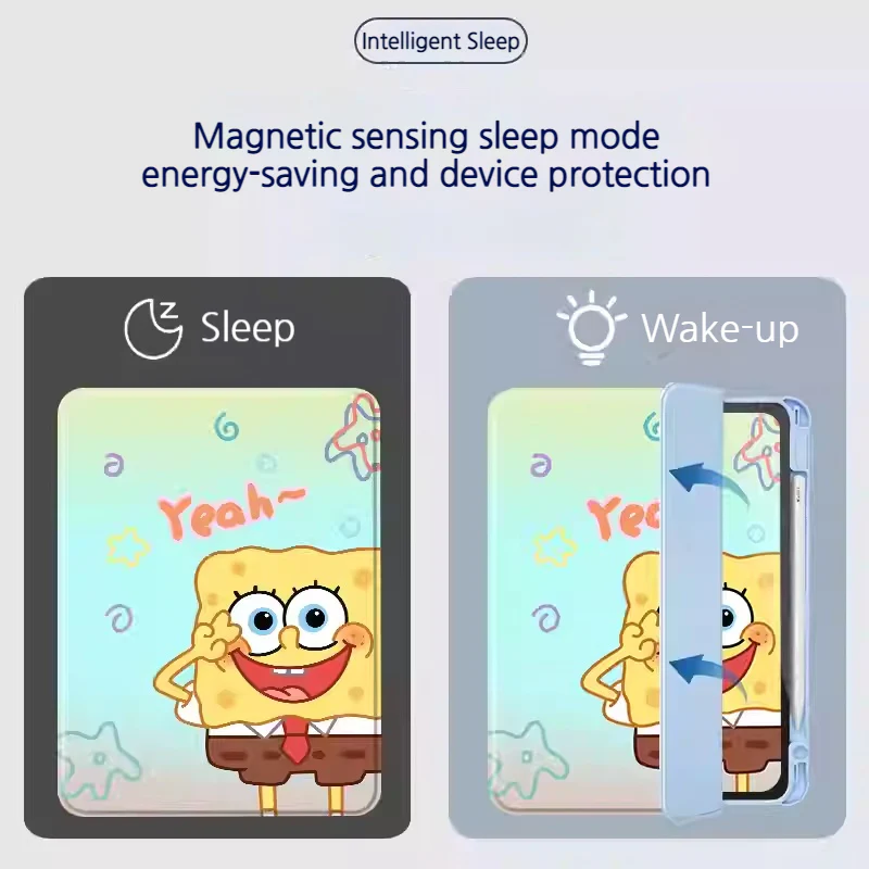 [Built-in Pen Slot] Apple iPad 5/6 9.7'' 5/6th Gen (2017/2018) SpongeBob Smart 360° Degree Rotate Stand Shockproof Flip Cover Case - Image 5