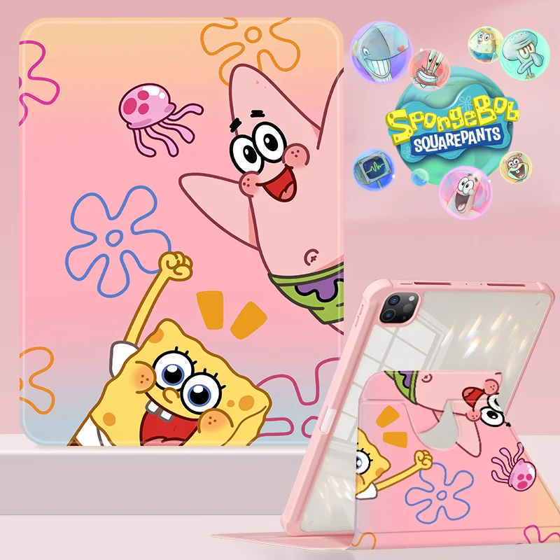 [Built-in Pen Slot] Apple iPad 5/6 9.7'' 5/6th Gen (2017/2018) SpongeBob Smart 360° Degree Rotate Stand Shockproof Flip Cover Case - Image 7