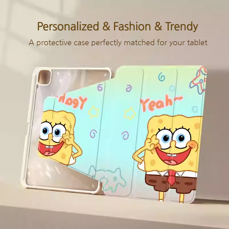 [Built-in Pen Slot] Apple iPad 5/6 9.7'' 5/6th Gen (2017/2018) SpongeBob Smart 360° Degree Rotate Stand Shockproof Flip Cover Case - Image 8