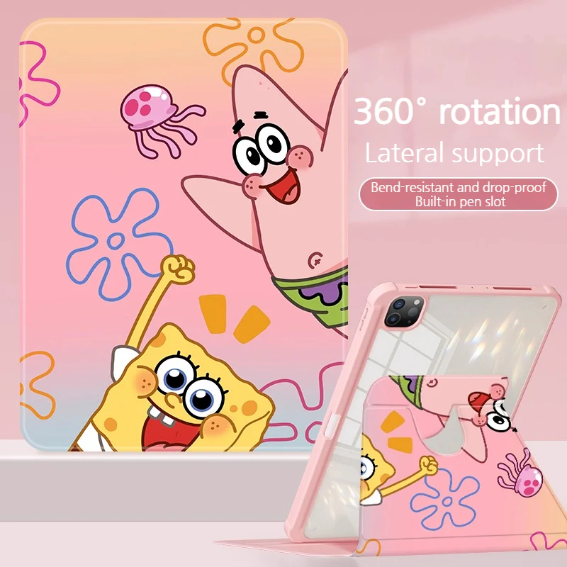 [Built-in Pen Slot] Apple iPad 5/6 9.7'' 5/6th Gen (2017/2018) SpongeBob Smart 360° Degree Rotate Stand Shockproof Flip Cover Case - Image 9