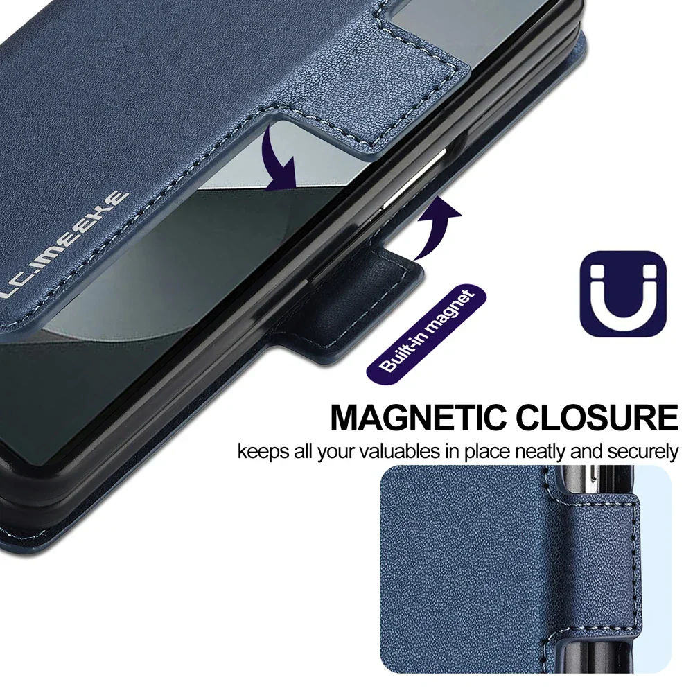 [Built-in Pen Slot][With Card Slot] Samsung Galaxy Z Fold7 Business Leather Fold Wallet Shockproof Case - Image 3