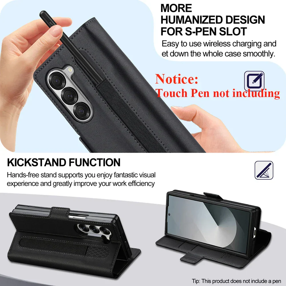 [Built-in Pen Slot][With Card Slot] Samsung Galaxy Z Fold7 Business Leather Fold Wallet Shockproof Case - Image 4