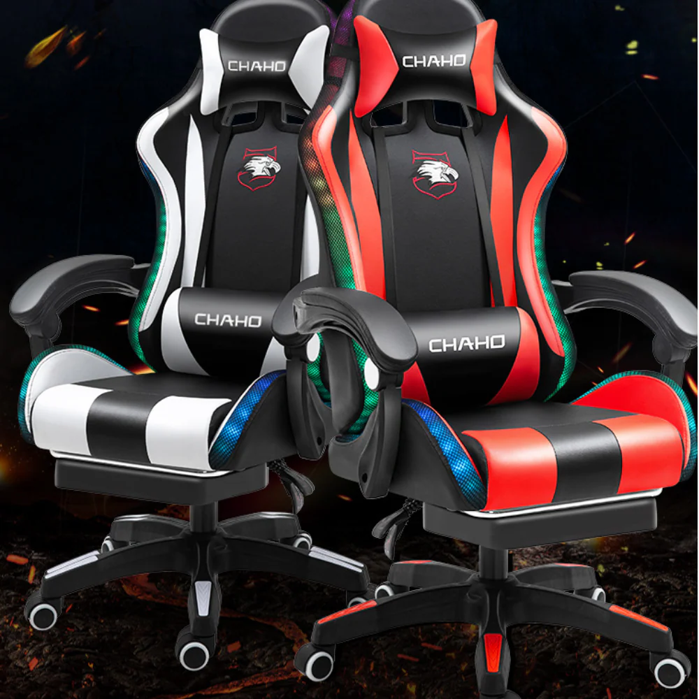 [Built-in RBG LED Light] PU Leather Latex Cushion Gaming Racing Chair Office Chair