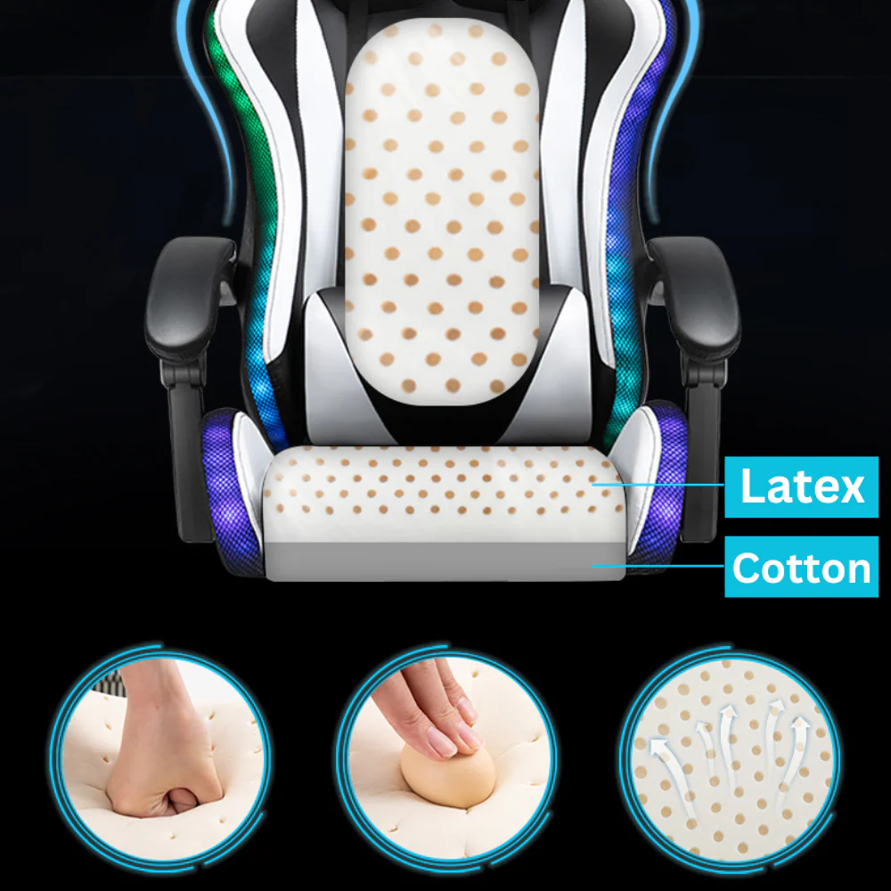 [Built-in RBG LED Light] PU Leather Latex Cushion Gaming Racing Chair Office Chair - Image 11