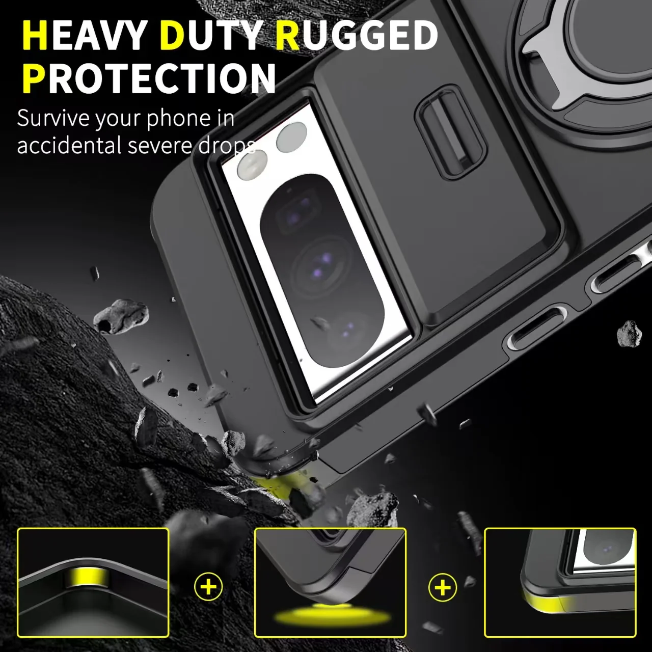 [Built-in Ring Bracket][With Lens Slide Cover] Google Pixel 8 Pro/A Shockproof Heavy Duty Series Case - Image 10