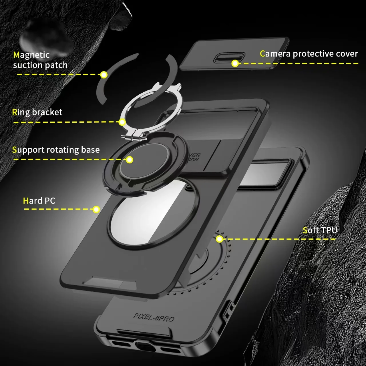 [Built-in Ring Bracket][With Lens Slide Cover] Google Pixel 8 Pro/A Shockproof Heavy Duty Series Case - Image 14