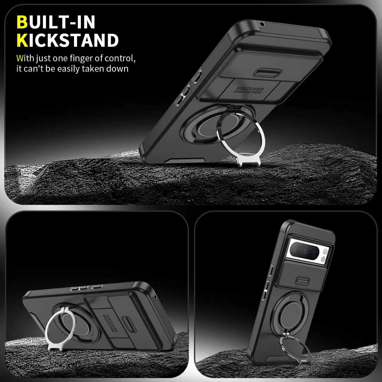 [Built-in Ring Bracket][With Lens Slide Cover] Google Pixel 8 Pro/A Shockproof Heavy Duty Series Case - Image 5