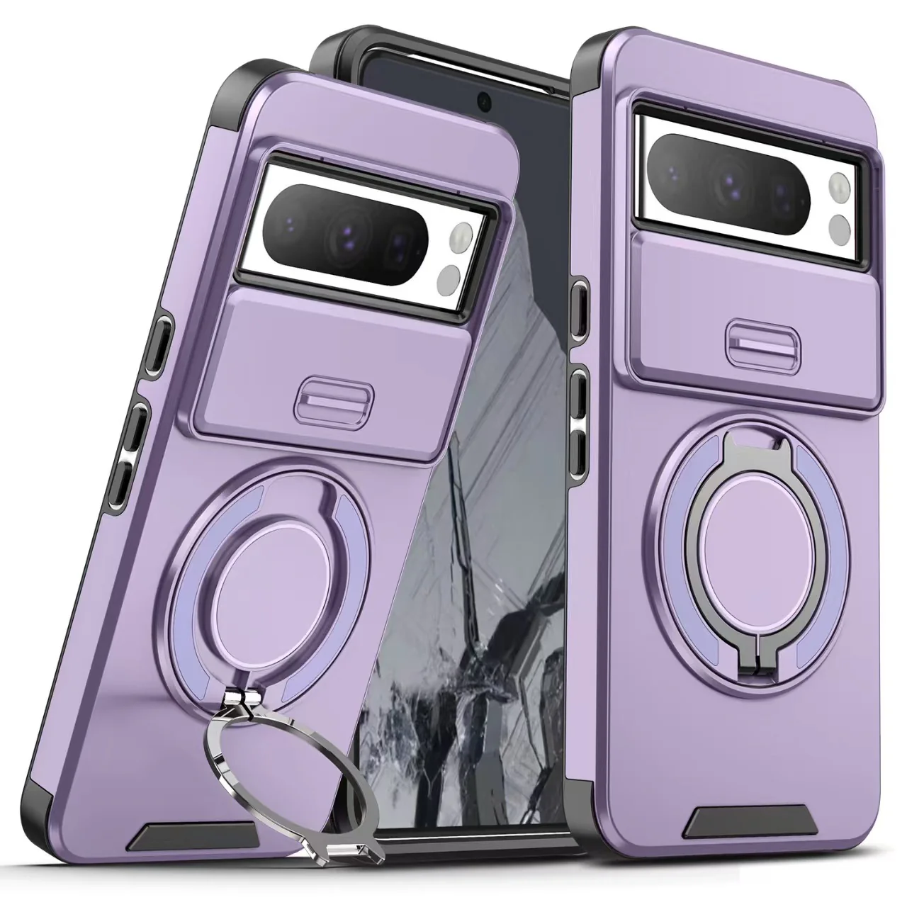 [Built-in Ring Bracket][With Lens Slide Cover] Google Pixel 8 Pro/A Shockproof Heavy Duty Series Case - Image 6