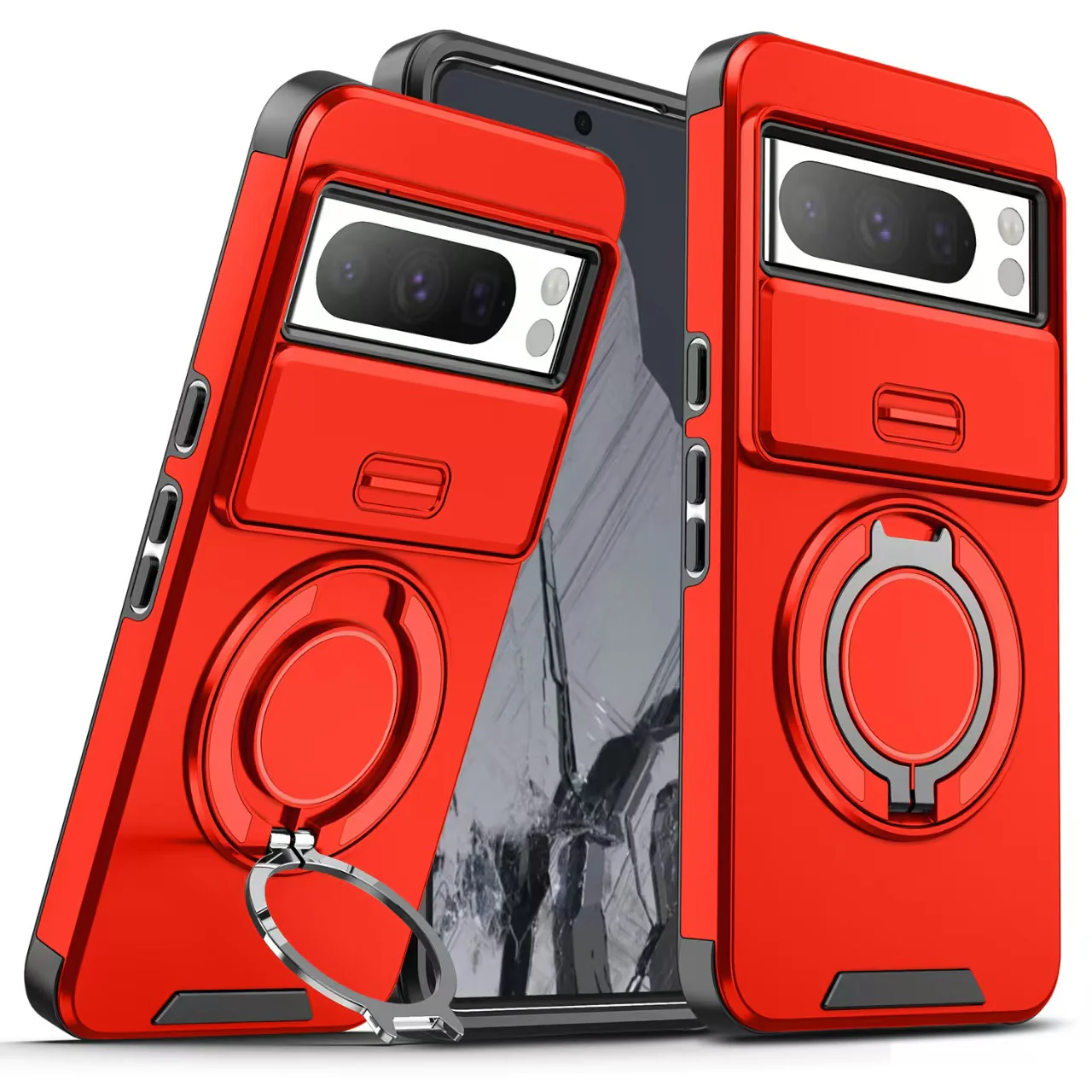 [Built-in Ring Bracket][With Lens Slide Cover] Google Pixel 8 Pro/A Shockproof Heavy Duty Series Case - Image 8