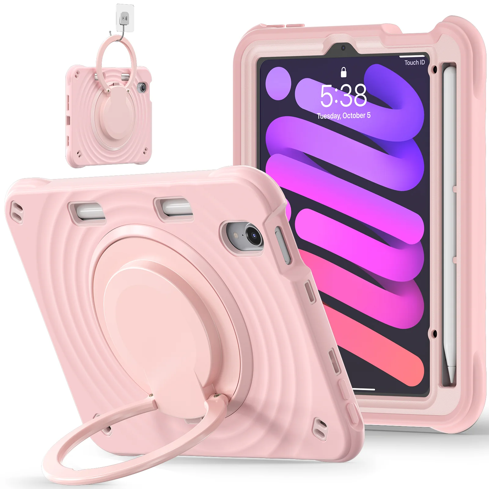 [Built-in Ring Bracket][With Pen Slot] Apple iPad Mini 6/7 8.3'' 6/7th Gen (2021/2024) Heavy Duty Ring Holder Stand Case