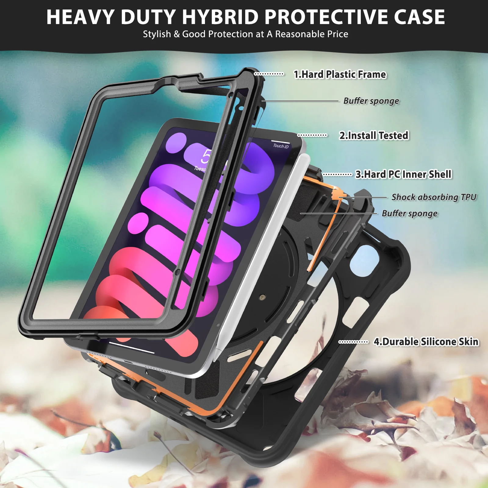 [Built-in Ring Bracket][With Pen Slot] Apple iPad Mini 6/7 8.3'' 6/7th Gen (2021/2024) Heavy Duty Ring Holder Stand Case - Image 12