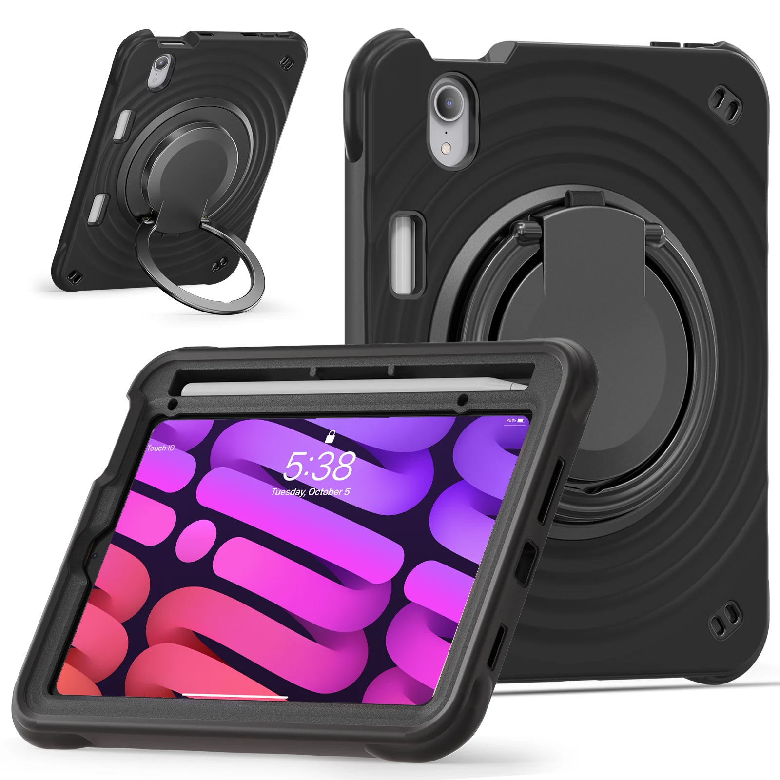 [Built-in Ring Bracket][With Pen Slot] Apple iPad Mini 6/7 8.3'' 6/7th Gen (2021/2024) Heavy Duty Ring Holder Stand Case - Image 18