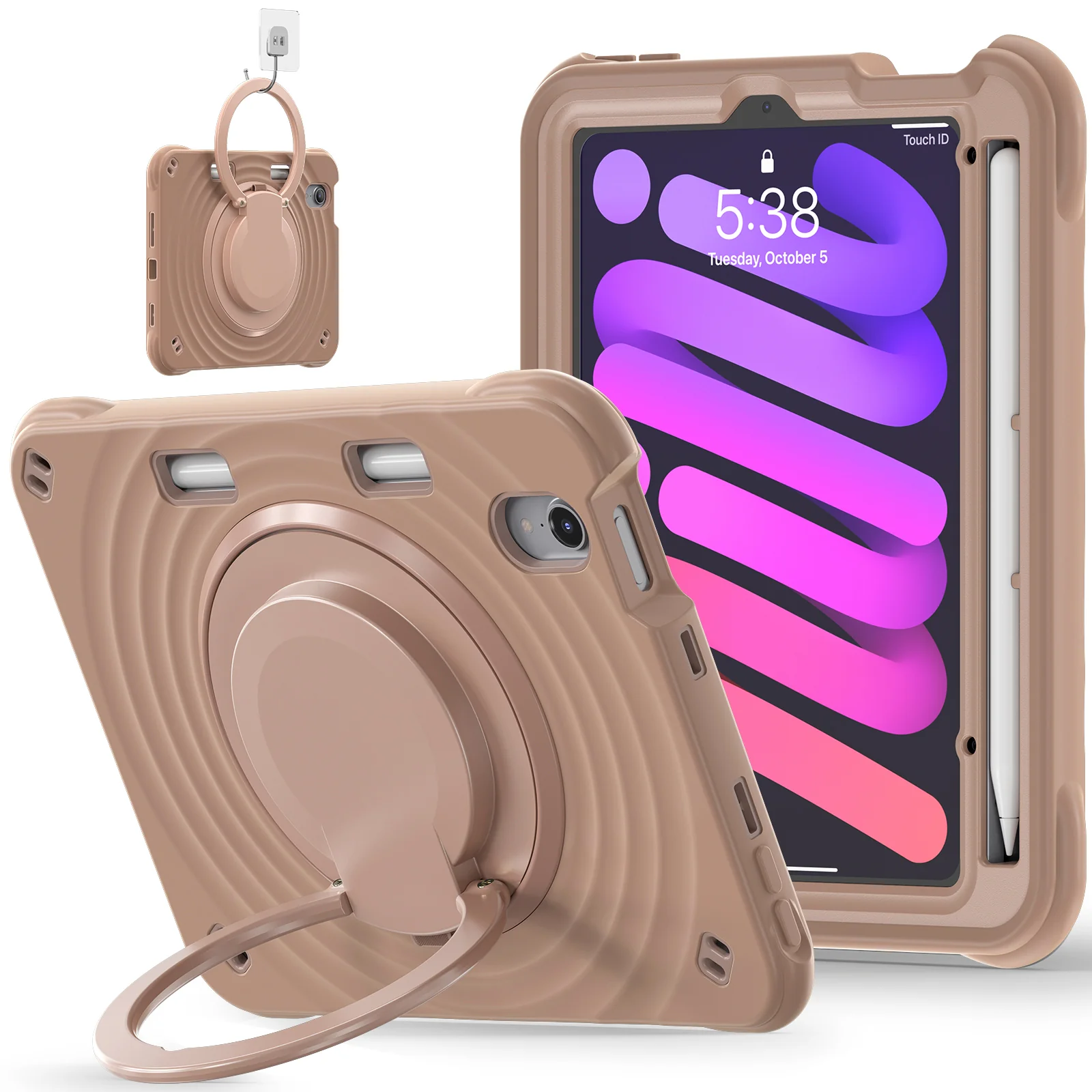 [Built-in Ring Bracket][With Pen Slot] Apple iPad Mini 6/7 8.3'' 6/7th Gen (2021/2024) Heavy Duty Ring Holder Stand Case - Image 20
