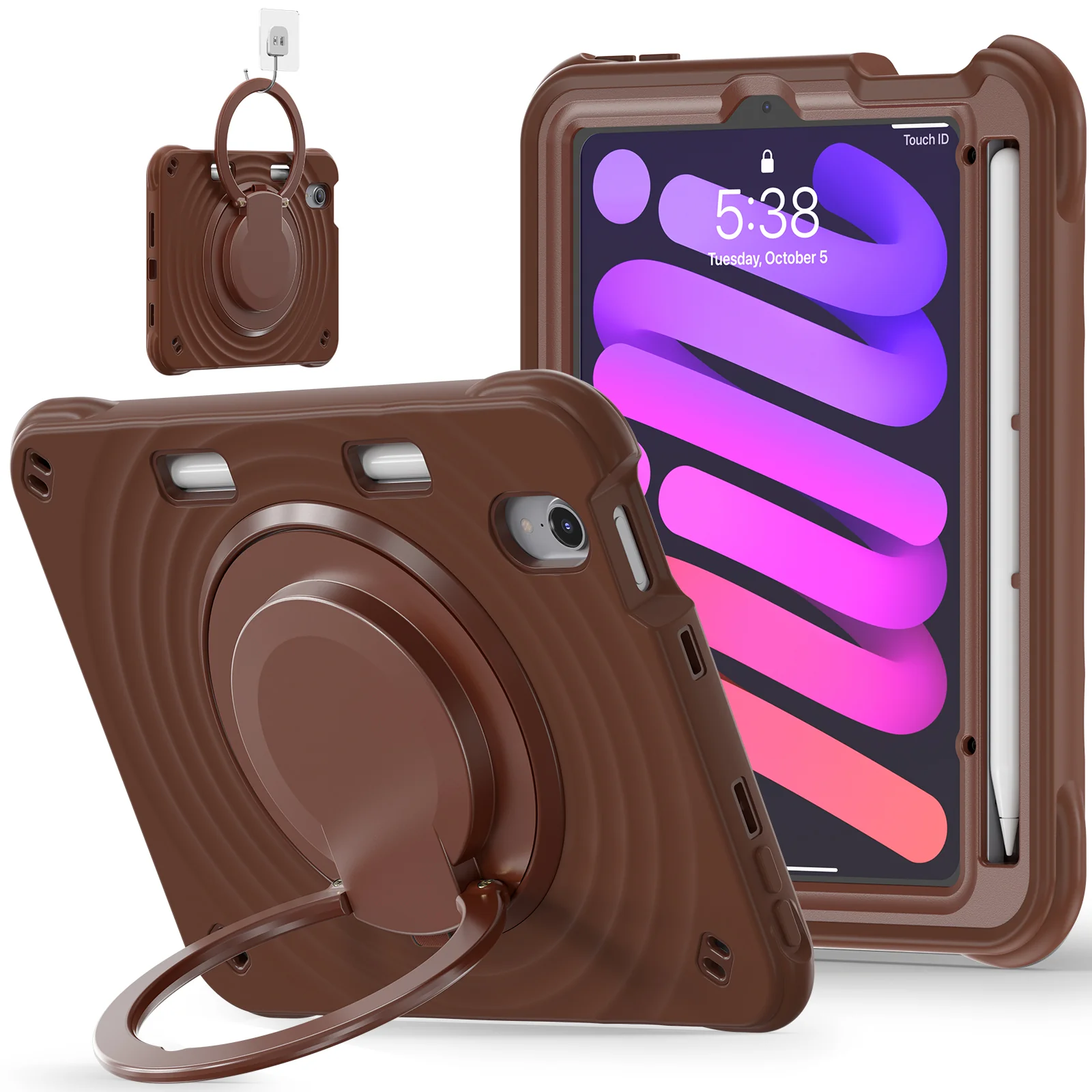 [Built-in Ring Bracket][With Pen Slot] Apple iPad Mini 6/7 8.3'' 6/7th Gen (2021/2024) Heavy Duty Ring Holder Stand Case - Image 21