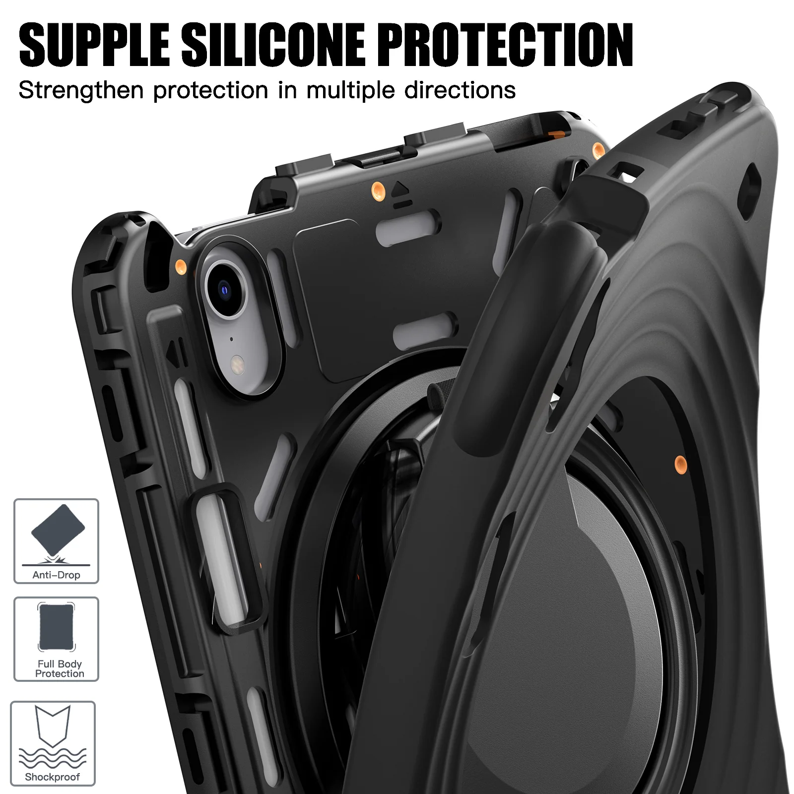[Built-in Ring Bracket][With Pen Slot] Apple iPad Mini 6/7 8.3'' 6/7th Gen (2021/2024) Heavy Duty Ring Holder Stand Case - Image 5