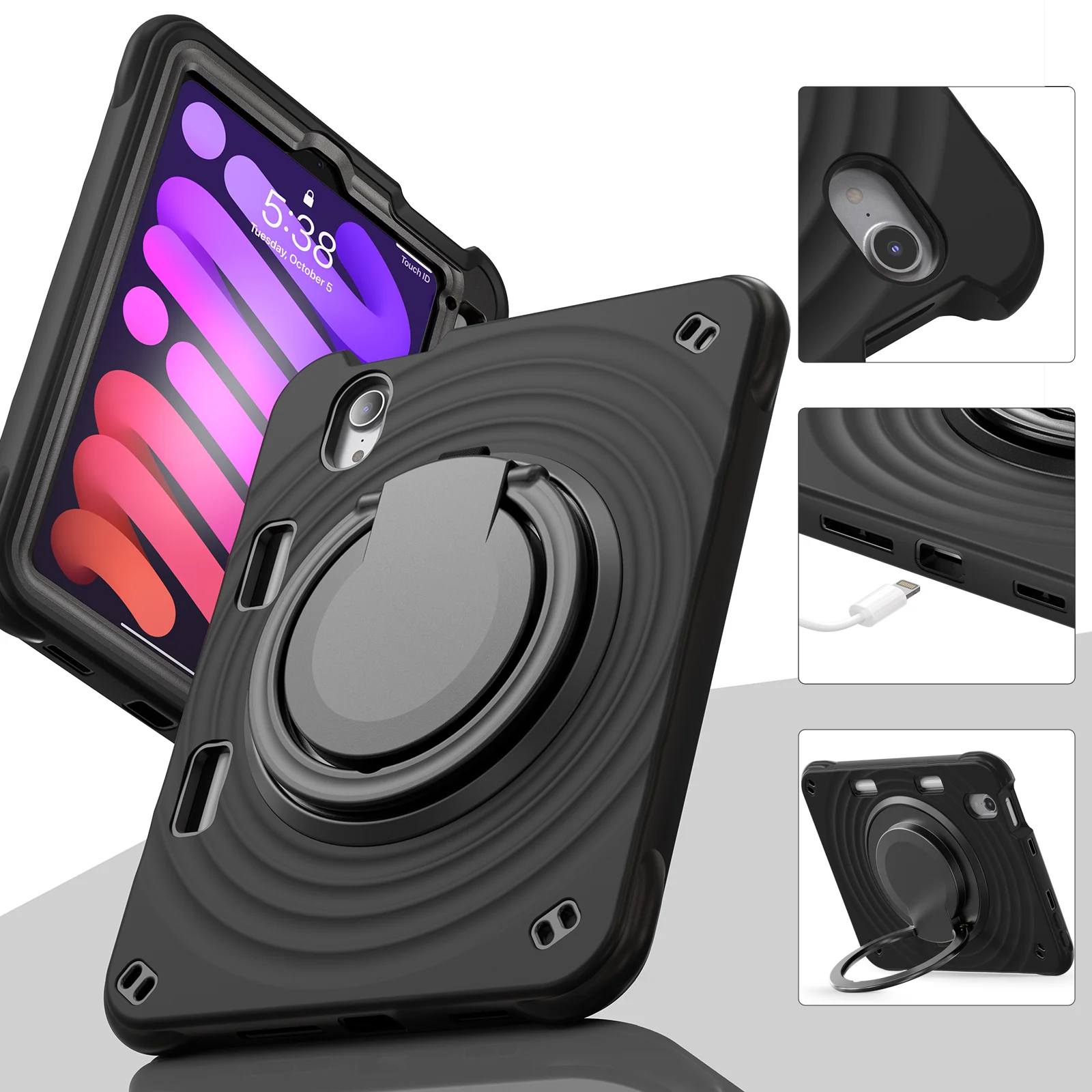 [Built-in Ring Bracket][With Pen Slot] Apple iPad Mini 6/7 8.3'' 6/7th Gen (2021/2024) Heavy Duty Ring Holder Stand Case - Image 9