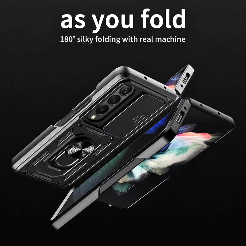 [Built-in Ring Bracket][With Slide Len Cover] Samsung Galaxy Z Fold 6 SM-F956 TPU Magnetic Heavy Duty Series Case - Image 10