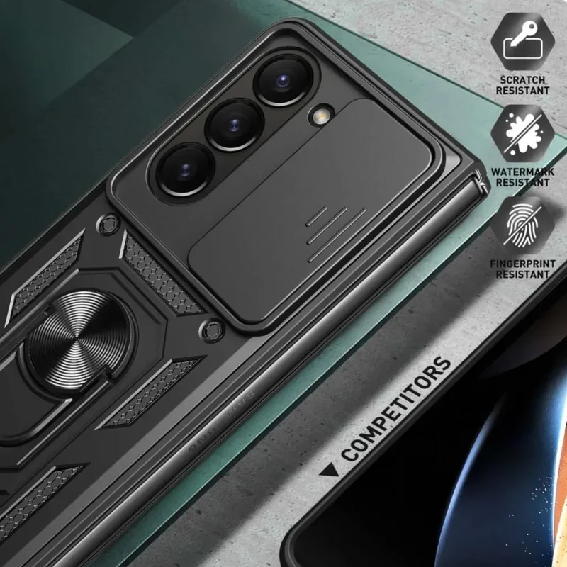 [Built-in Ring Bracket][With Slide Len Cover] Samsung Galaxy Z Fold 6 SM-F956 TPU Magnetic Heavy Duty Series Case - Image 11