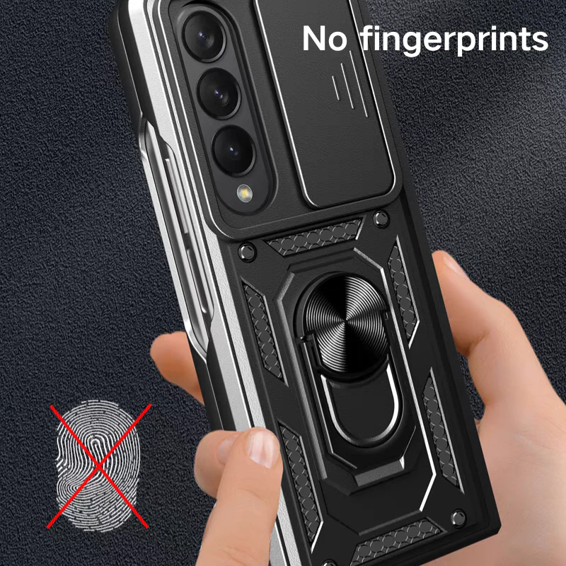 [Built-in Ring Bracket][With Slide Len Cover] Samsung Galaxy Z Fold 6 SM-F956 TPU Magnetic Heavy Duty Series Case - Image 3