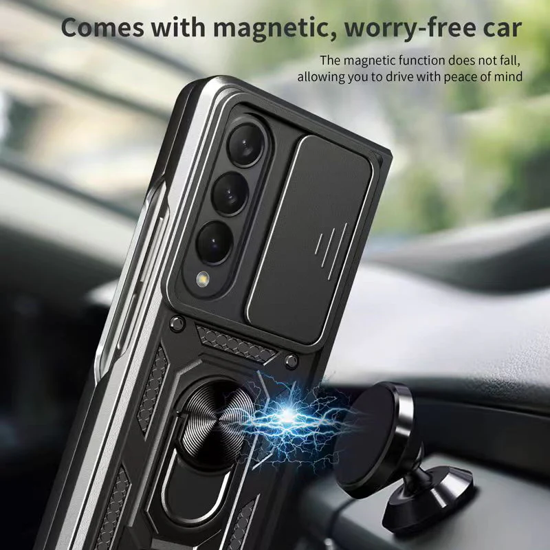 [Built-in Ring Bracket][With Slide Len Cover] Samsung Galaxy Z Fold 6 SM-F956 TPU Magnetic Heavy Duty Series Case - Image 4
