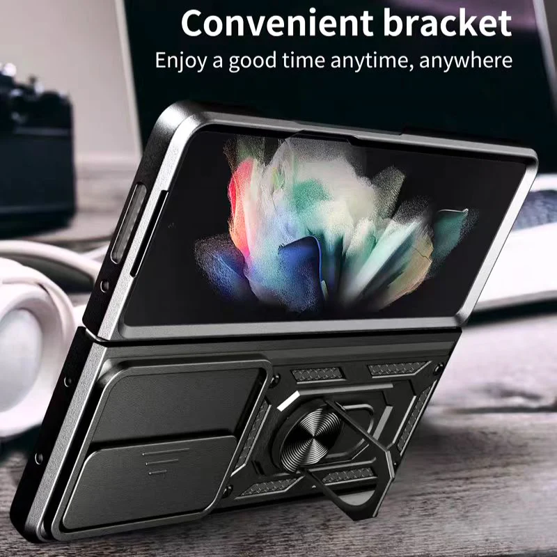 [Built-in Ring Bracket][With Slide Len Cover] Samsung Galaxy Z Fold 6 SM-F956 TPU Magnetic Heavy Duty Series Case - Image 5