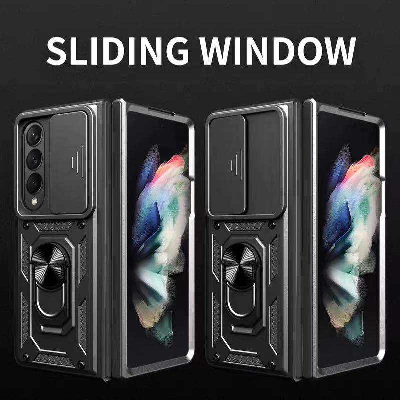 [Built-in Ring Bracket][With Slide Len Cover] Samsung Galaxy Z Fold 6 SM-F956 TPU Magnetic Heavy Duty Series Case - Image 7