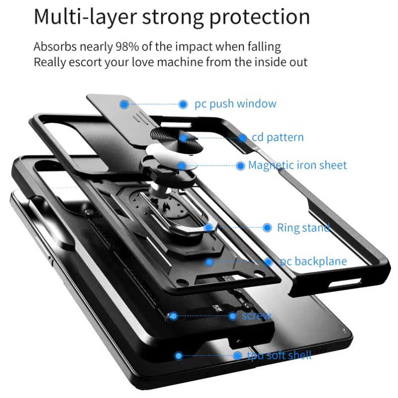 [Built-in Ring Bracket][With Slide Len Cover] Samsung Galaxy Z Fold 6 SM-F956 TPU Magnetic Heavy Duty Series Case - Image 8