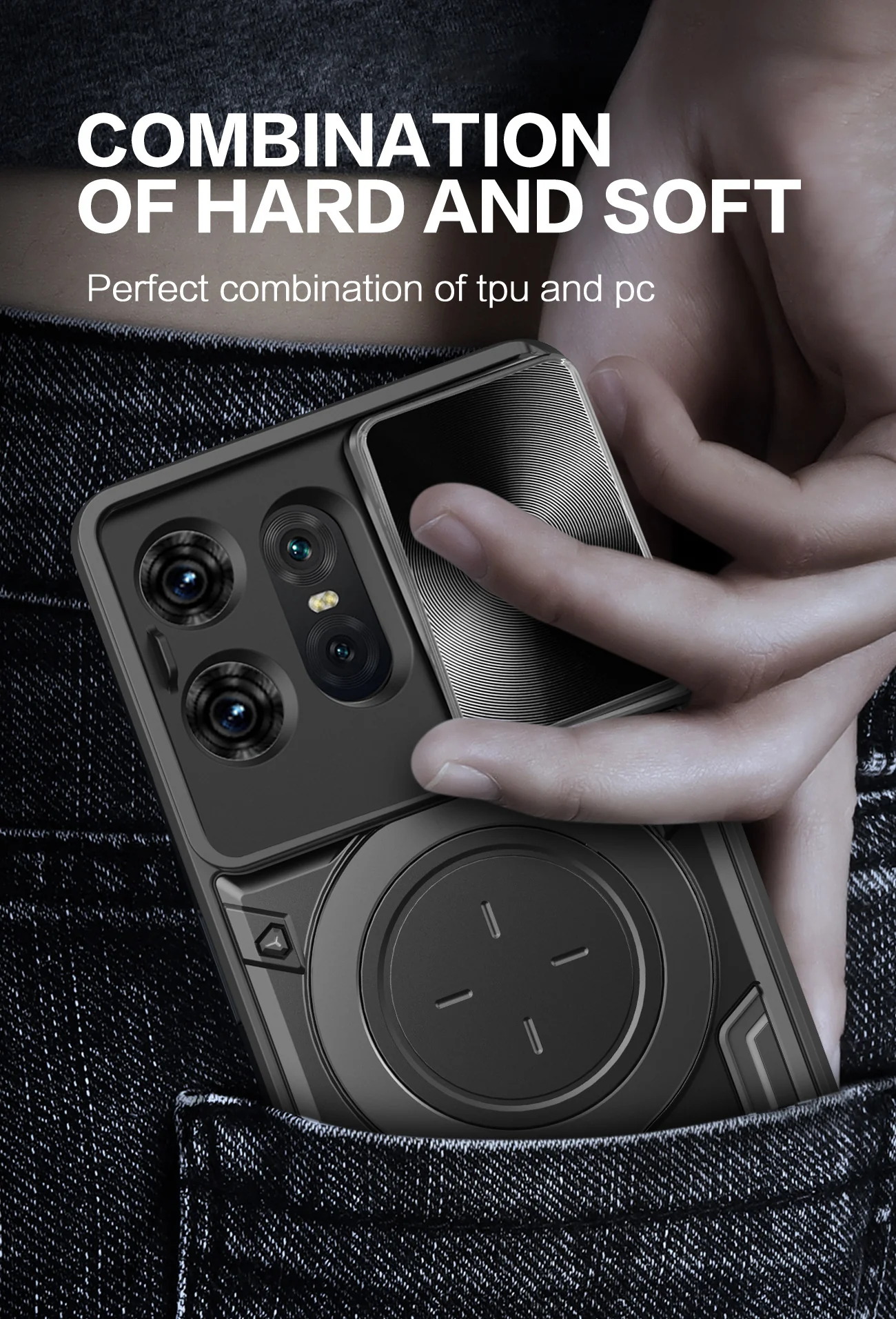 [Built-in Ring Bracket][With Slide Lens Cover] Motorola Moto G96 Minimalist Shockproof Phone Stand Series Case - Image 10