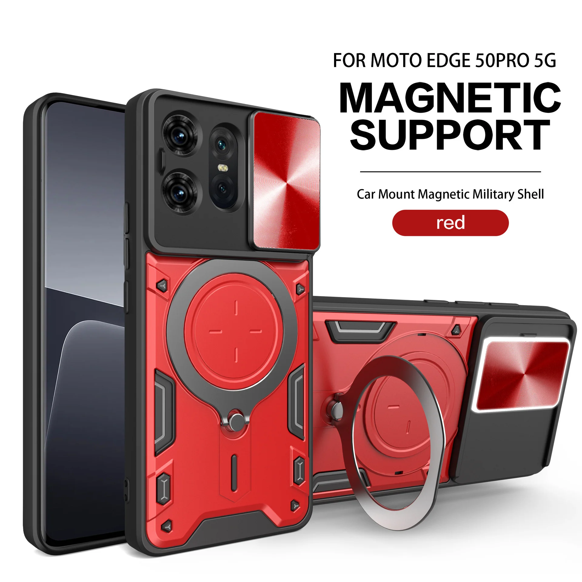 [Built-in Ring Bracket][With Slide Lens Cover] Motorola Moto G96 Minimalist Shockproof Phone Stand Series Case - Image 12