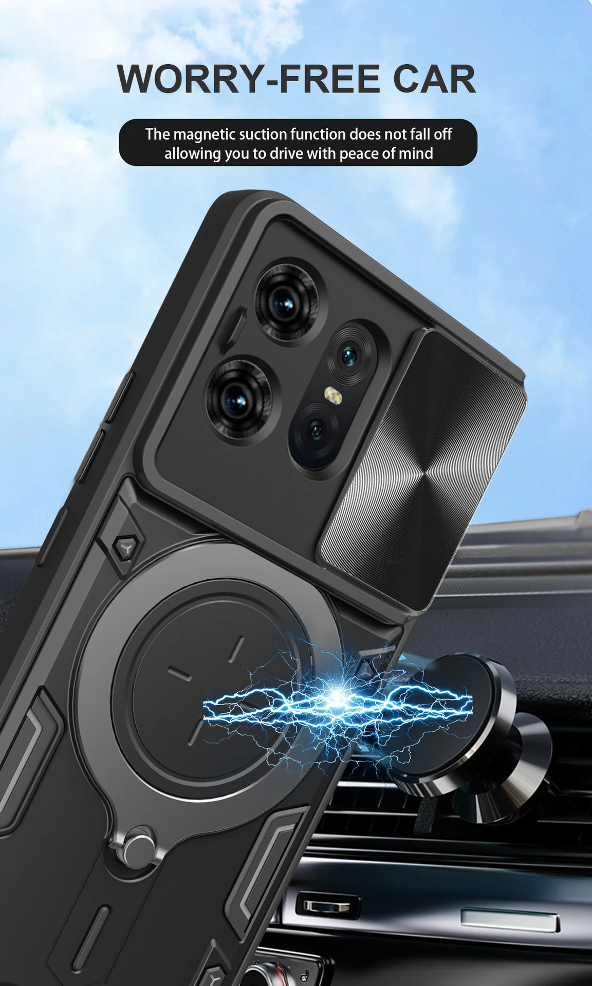 [Built-in Ring Bracket][With Slide Lens Cover] Motorola Moto G96 Minimalist Shockproof Phone Stand Series Case - Image 4