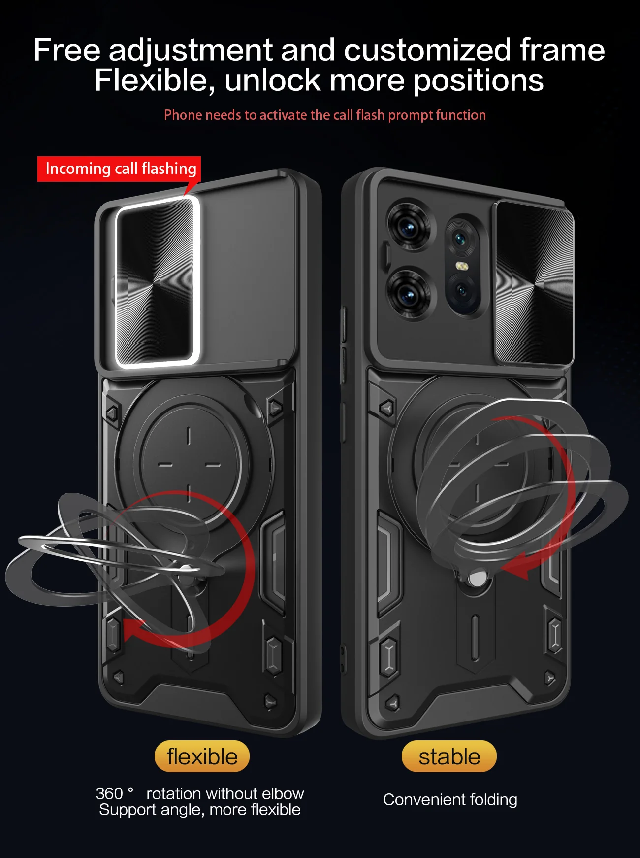 [Built-in Ring Bracket][With Slide Lens Cover] Motorola Moto G96 Minimalist Shockproof Phone Stand Series Case - Image 5