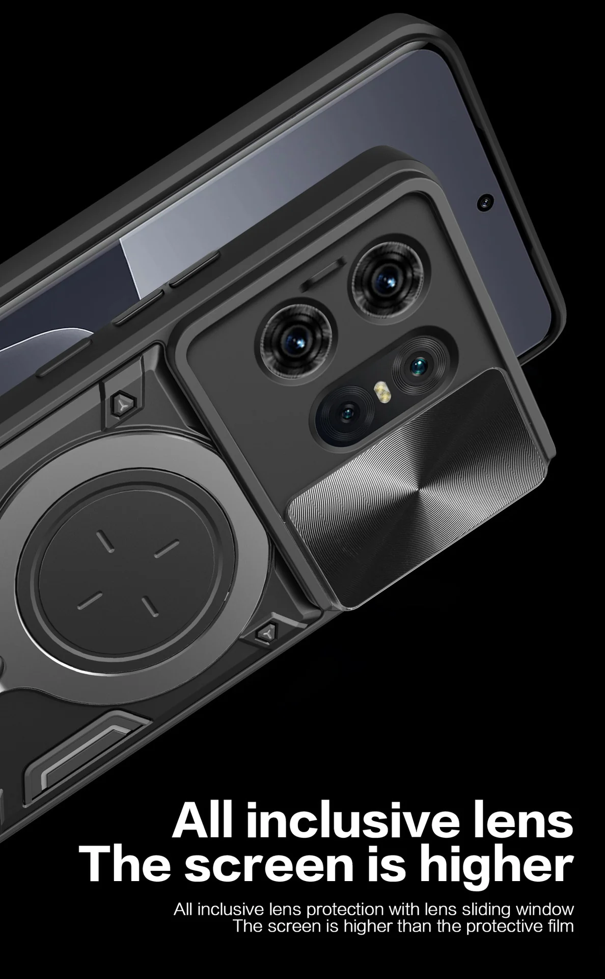 [Built-in Ring Bracket][With Slide Lens Cover] Motorola Moto G96 Minimalist Shockproof Phone Stand Series Case - Image 8