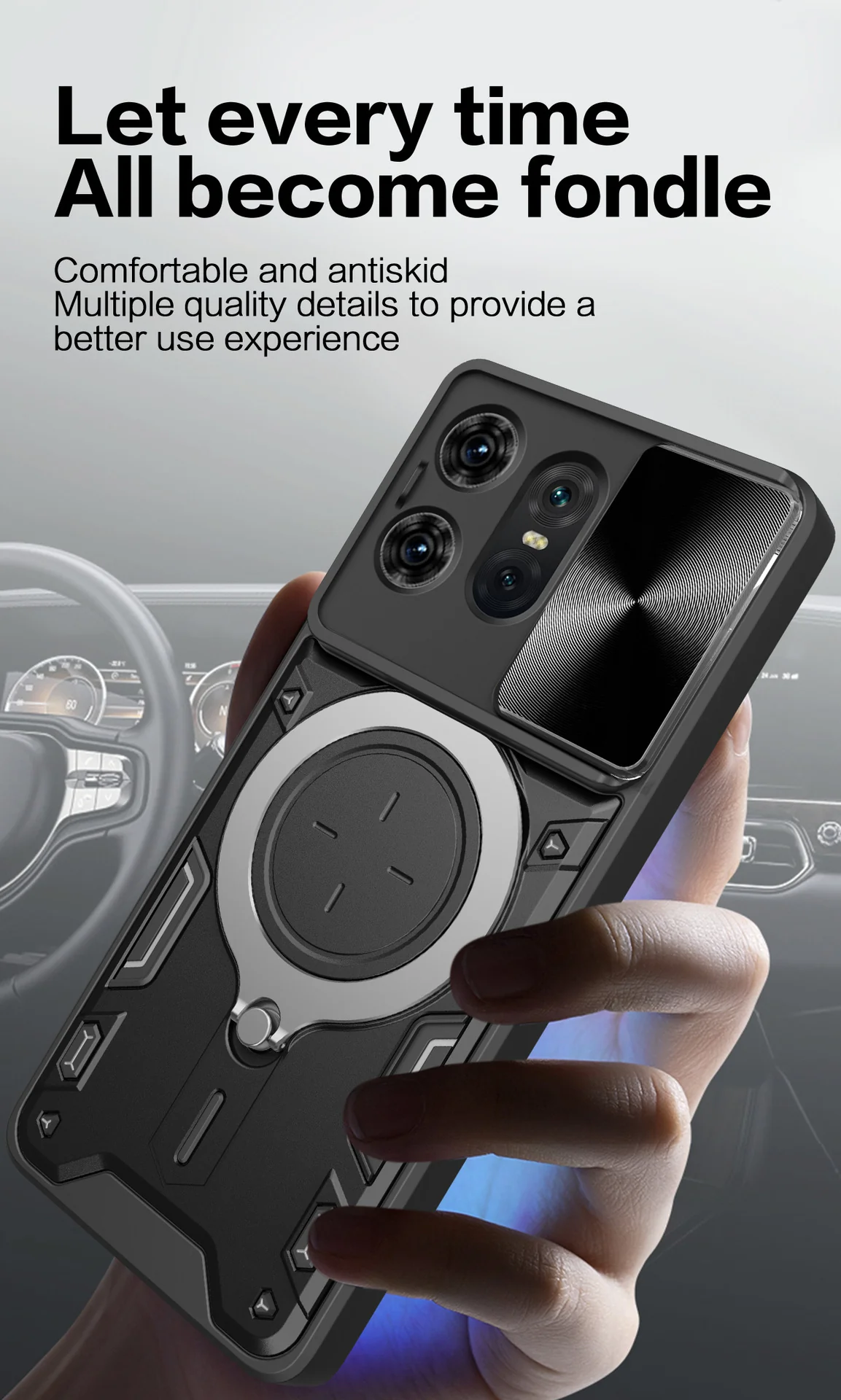 [Built-in Ring Bracket][With Slide Lens Cover] Motorola Moto G96 Minimalist Shockproof Phone Stand Series Case - Image 9