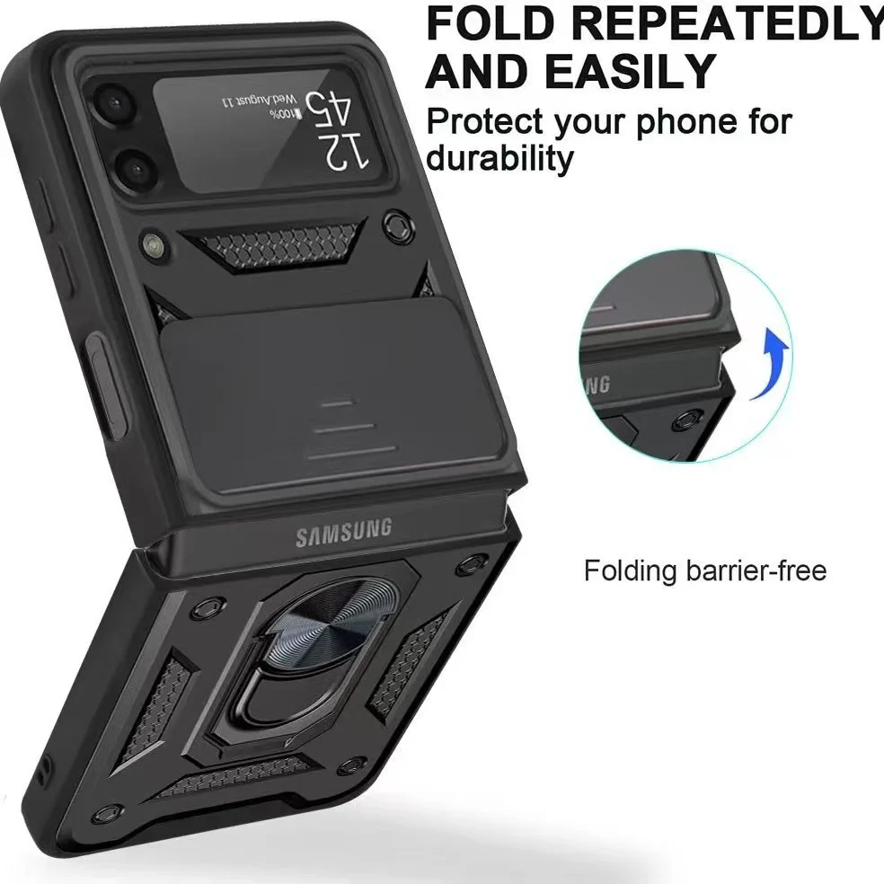 [Built-in Ring Bracket][With Slide Lens Cover] Motorola Moto Razr 50/Ultra Mecha-style Anti-slip Protective Hard Heavy Duty Series Case With Big Camera Hole - Image 4
