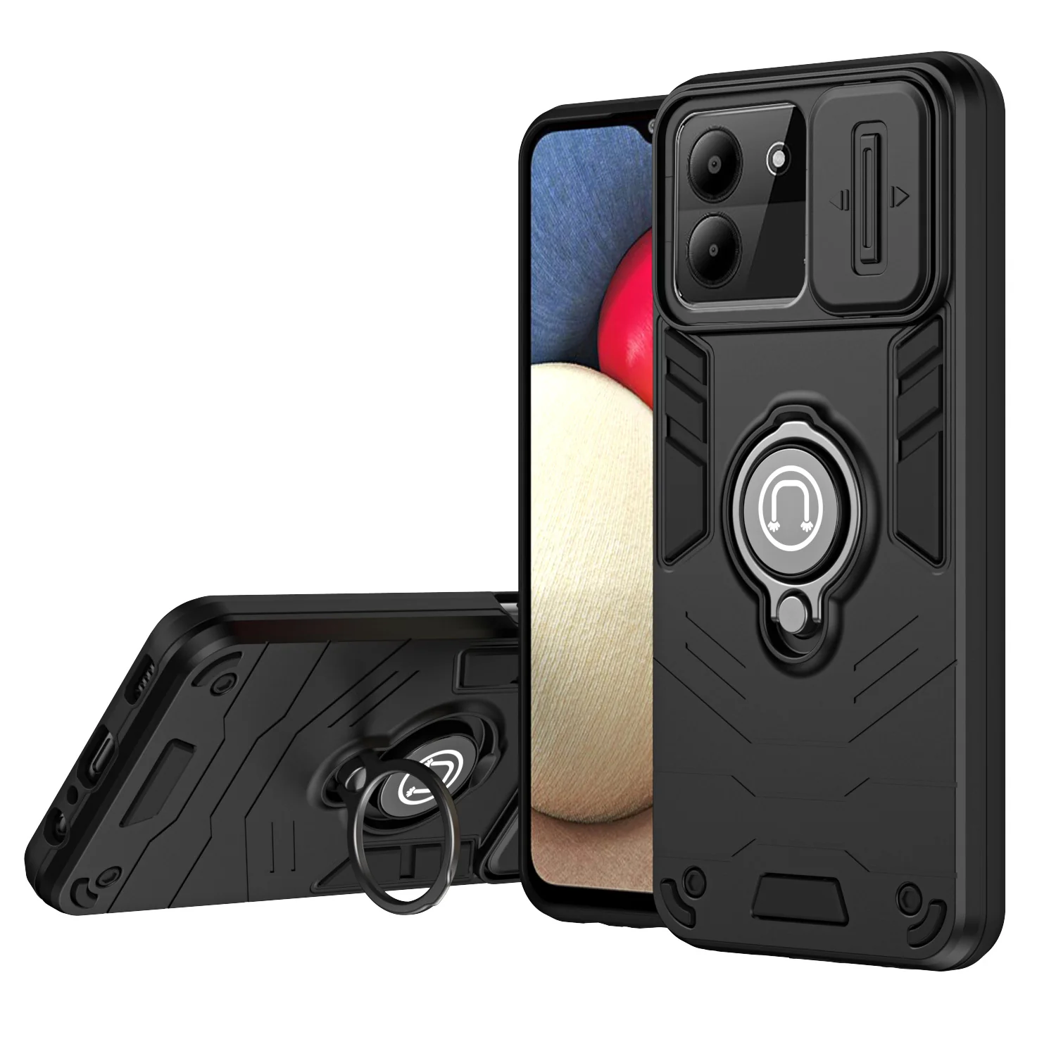 [Built-in Ring Bracket][With Slide Lens Cover] ZTE Blade A34 Mecha-style Anti-slip Protective Hard Heavy Duty Series Case - Image 2