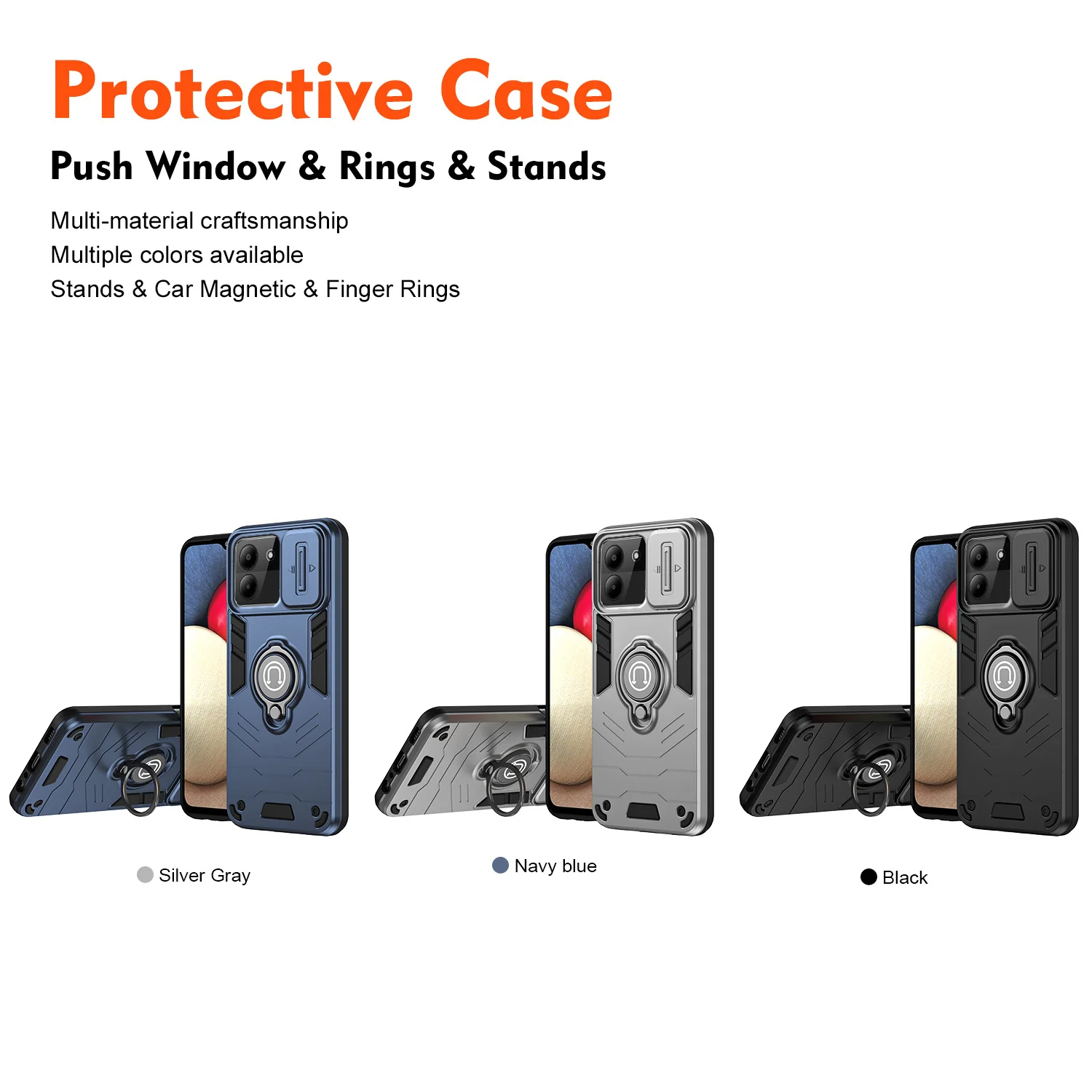 [Built-in Ring Bracket][With Slide Lens Cover] ZTE Blade A34 Mecha-style Anti-slip Protective Hard Heavy Duty Series Case - Image 4