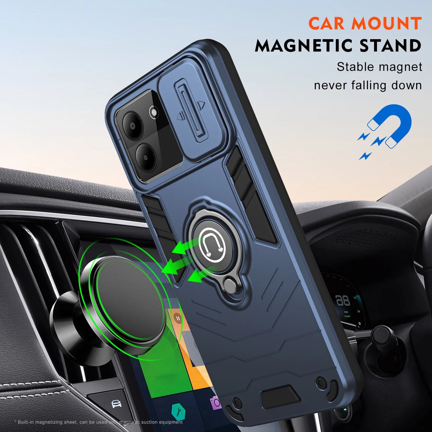 [Built-in Ring Bracket][With Slide Lens Cover] ZTE Blade A34 Mecha-style Anti-slip Protective Hard Heavy Duty Series Case - Image 6