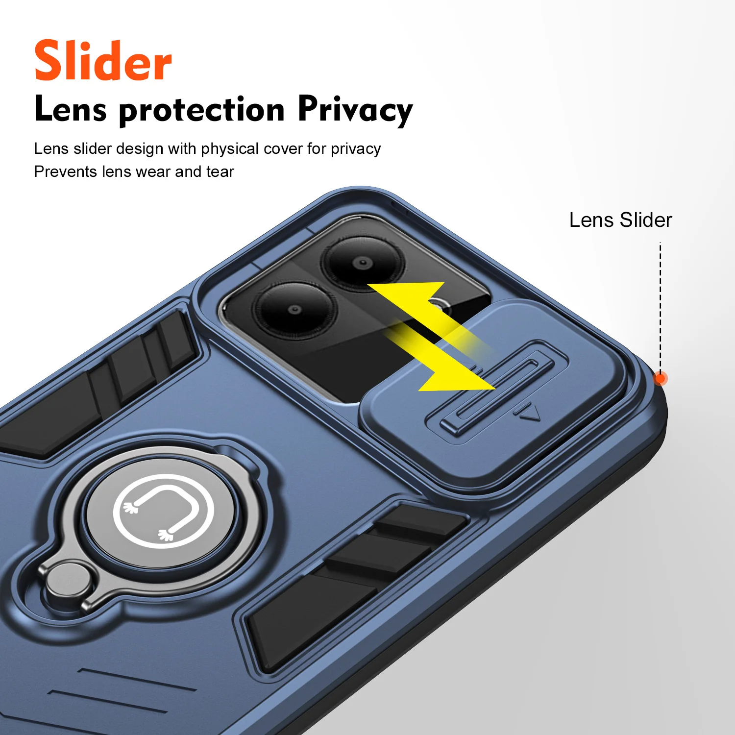 [Built-in Ring Bracket][With Slide Lens Cover] ZTE Blade A34 Mecha-style Anti-slip Protective Hard Heavy Duty Series Case - Image 8