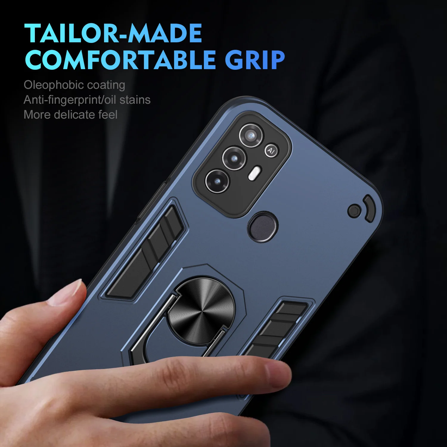 [Built-in Ring Bracket] ZTE Blade A35/A55 Anti-slip Shockproof Heavy Duty Series Case - Image 5