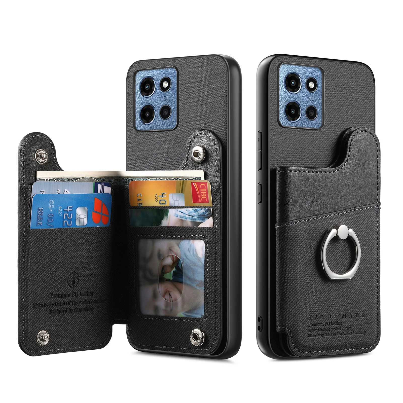 [Built-in Ring Kickstand][With Card Slot] Motorola Moto G75 - Stylish Shockproof Wallet Series Case - Image 5