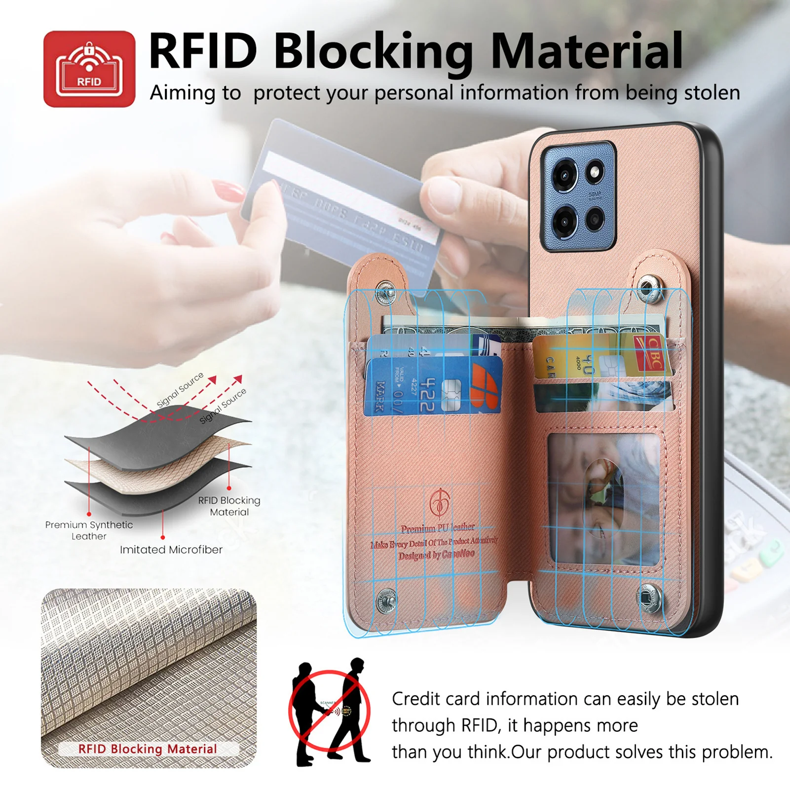 [Built-in Ring Kickstand][With Card Slot] Motorola Moto G75 - Stylish Shockproof Wallet Series Case - Image 6