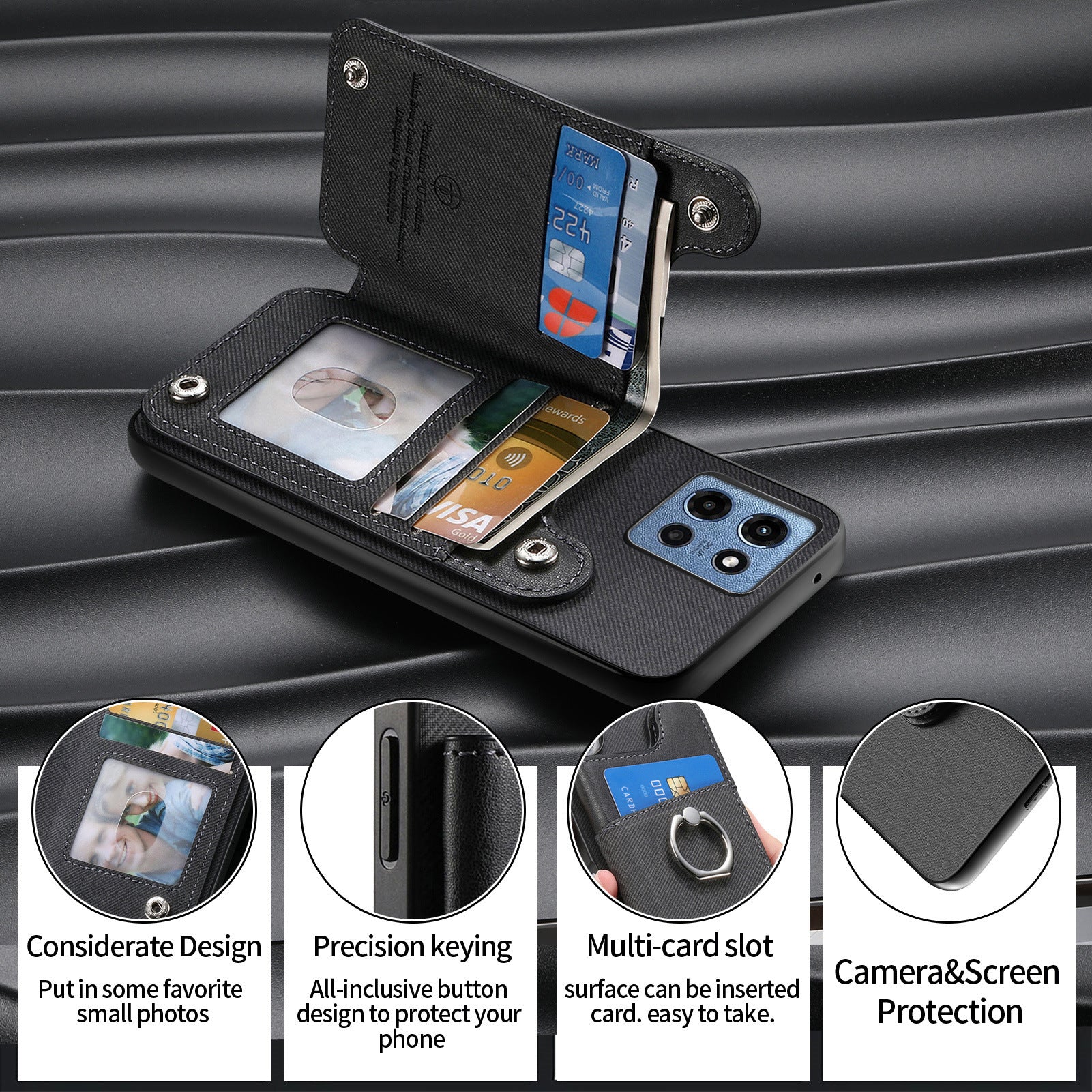 [Built-in Ring Kickstand][With Card Slot] Motorola Moto G75 - Stylish Shockproof Wallet Series Case - Image 8