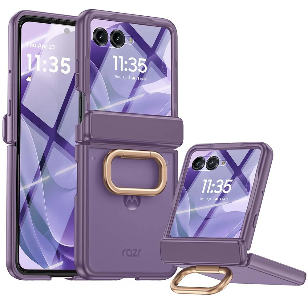 [Built-in Ring Stand] Motorola Moto Razr 60 / 60 Ultra All-in-One Magnetic Hinge Case with Screen Protector