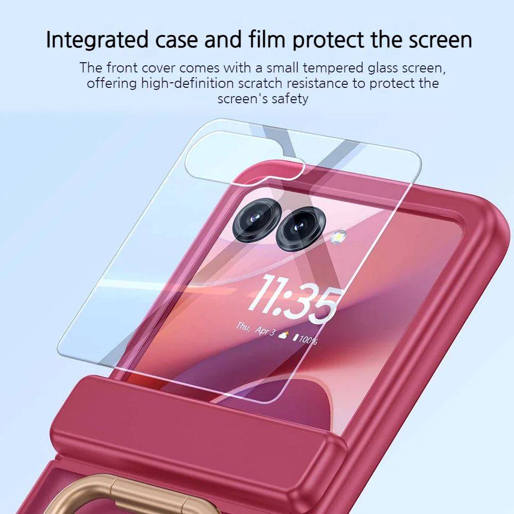 [Built-in Ring Stand] Motorola Moto Razr 60 / 60 Ultra All-in-One Magnetic Hinge Case with Screen Protector - Image 4