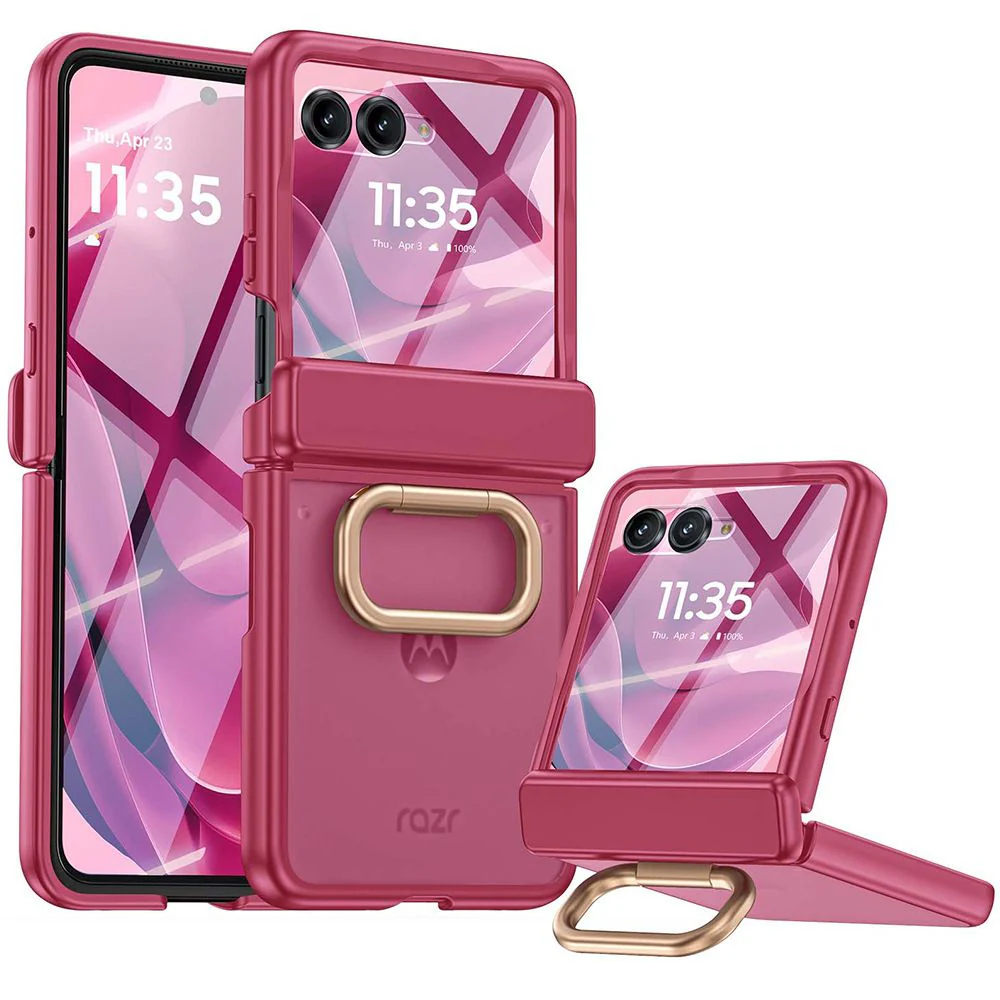[Built-in Ring Stand] Motorola Moto Razr 60 / 60 Ultra All-in-One Magnetic Hinge Case with Screen Protector - Image 5