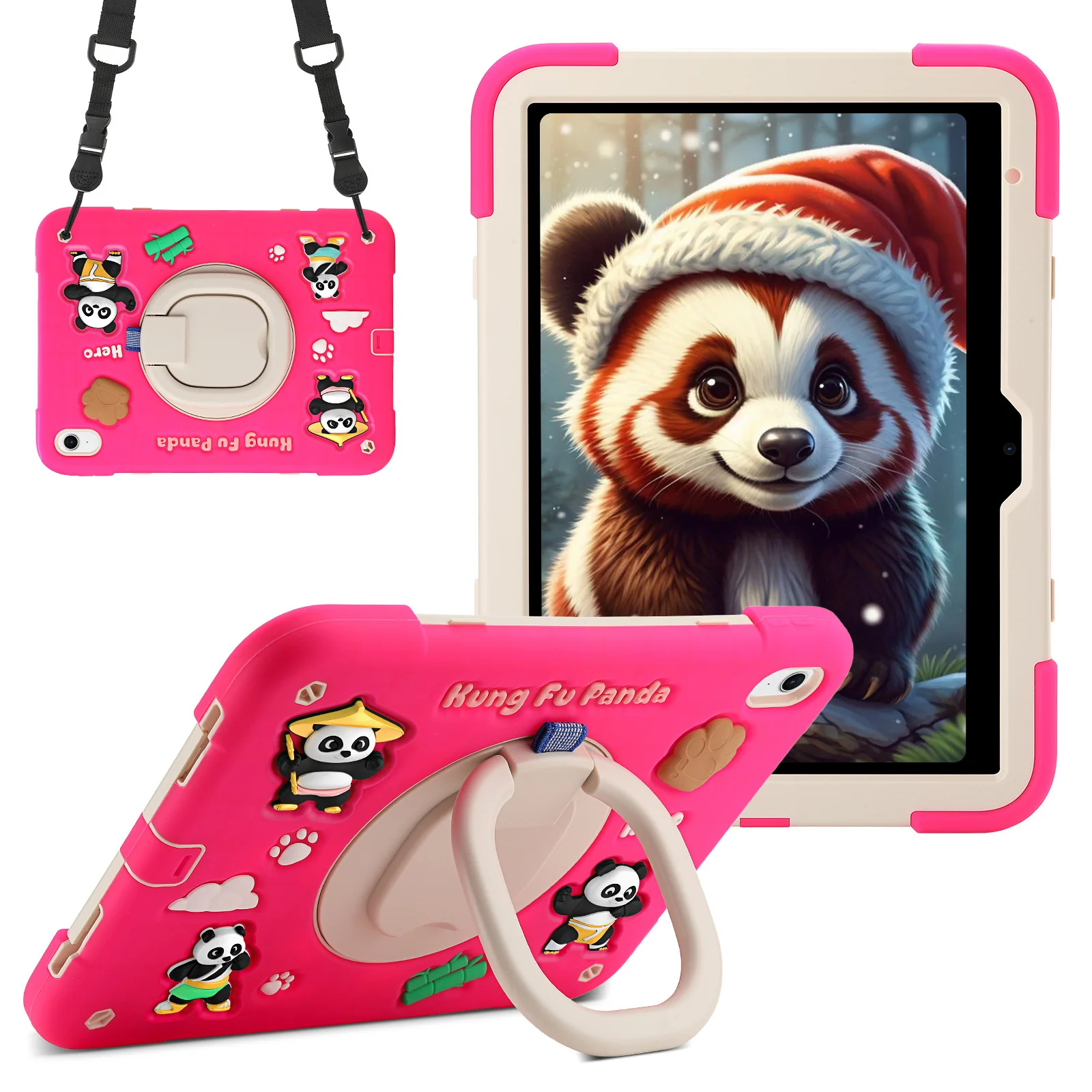 [Built-in Rotating Stand] Apple iPad 10/11'' 10/11th Gen (2022/2025) Panda Silicone Kids Shockproof Case with Shoulder Strap - Image 10