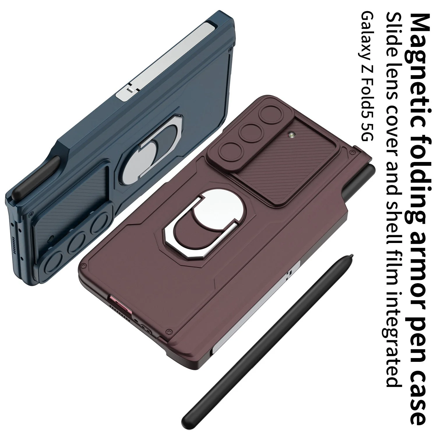 [Built-in S Pen Slot] Samsung Galaxy Z Fold5 (SM-F946) Heavy Duty Drop Proof Camera Protection Ring Holder Case - Image 6