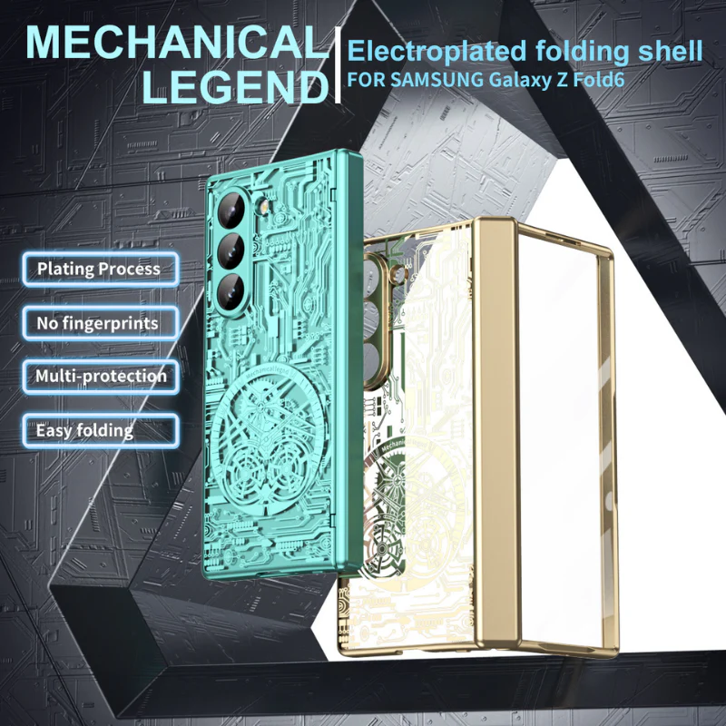 [Built-in Screen Protector] Samsung Galaxy Z Fold 4 SM-F936 Electroplated Mechanical Gear Full-cover Fashion-Forward Series Case - Image 3
