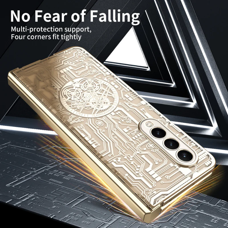 [Built-in Screen Protector] Samsung Galaxy Z Fold 4 SM-F936 Electroplated Mechanical Gear Full-cover Fashion-Forward Series Case - Image 4